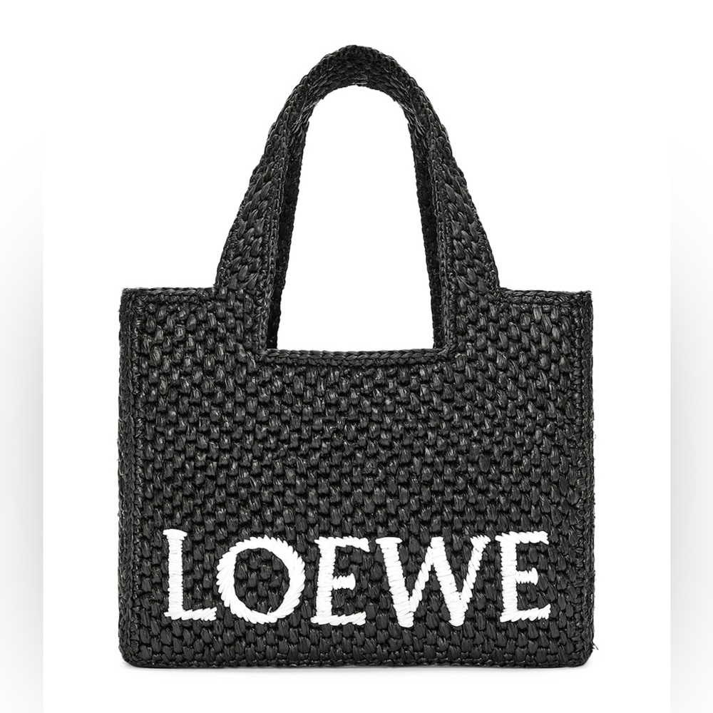 Loewe Black and White raffia Tote